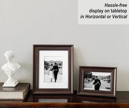 Yaetm 5x7 Picture Frame Set of 4, 1.4” Wide Molding & Dark Brown Photo Frames 5 x 7 with HD Tempered Glass, Display on Tabletop & Wall Mounting (4 Pack, Brown)