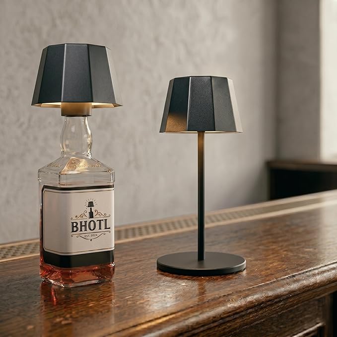Modern 2-in-1 Table Lamp & Bottle Lamp, Pleated Metal Shade Touch Control Lamp | Adjustable Height, Warm Light & RGB, Stepless Dimming, Anti-Tip Design,Trapezoid,Black
