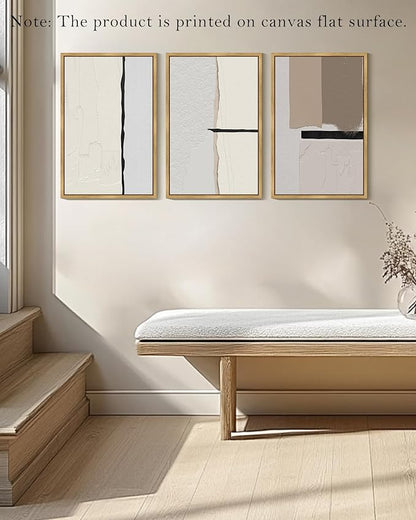 Drsoum Morden Abstract Wall Art Framed Neutral Beige Mid Century Textured Prints Minimalist Artwork Hallway Bedroom Ready to Hang 16x24in Natural Framed