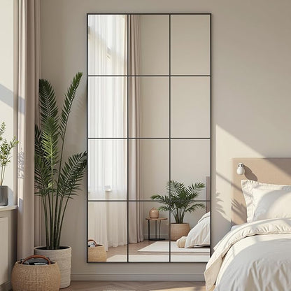Suidia Wall Mirror, 36" x 72" Window Decorative Mirrors, Metal Framed Wall Decor Wall-Mounted Mirrors for Bedroom, Living Room, Entryway, Black