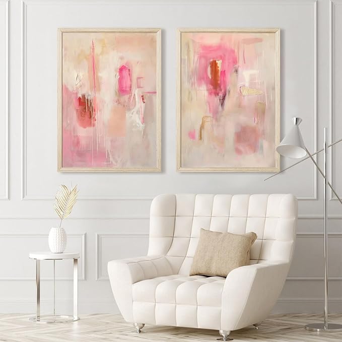 Tocliky Abstract Wall Art Neutral Modern Canvas Painting Decor Pink Beige Minimalist Wall Art Contemporary Abstract Poster Artwork for Living Room Bedroom 12x16 Inch Wood Frame Set of 2
