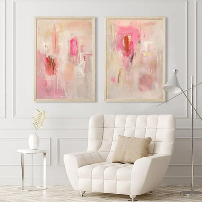 Tocliky Abstract Wall Art Neutral Modern Canvas Painting Decor Pink Beige Minimalist Wall Art Contemporary Abstract Poster Artwork for Living Room Bedroom 12x16 Inch Wood Frame Set of 2