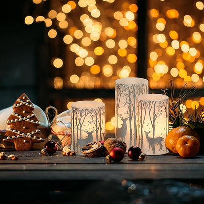 Silver Deer Flameless Flickering Candles Battery Operated with 6H Timer, 3 Pack Real Wax Warm Light LED Pillar Candles Dinner Tabletop Holiday Centerpiece Decor 3" x 6"