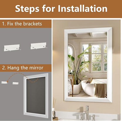 SMIROR Matte White Bathroom Mirror for Over Sink, 24”x 32” Metal Thick Framed Rectangle Vanity Mirror for Wall, Right Angle Corner, Anti-Rust, Horizontally or Vertically Mounted