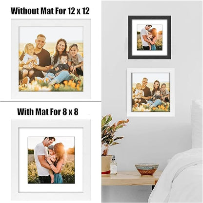 12x12 Picture Frame Rustic White Wood Set of 6,Display Pictures 8x8 with Mat or 12x12 Without Mat,Multi Photo Frames Collage for Wall or Tabletop Display