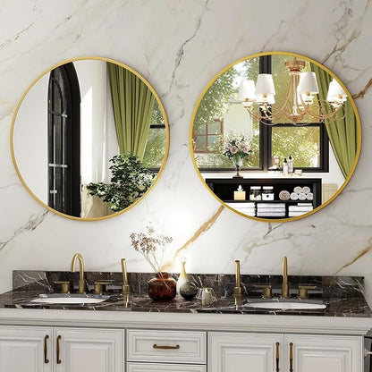 HARRITPURE Round Mirror 36 Gold Wall Mounted Circle Mirrors Vanity Mirror with Brushed Aluminum Alloy Frame Modern Decoration for Bathroom, Living Room, Vanity, Bedroom, Entryway