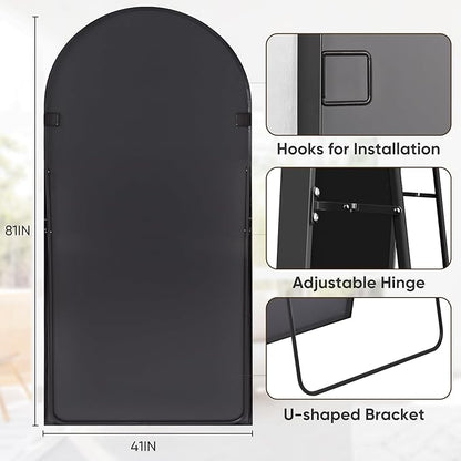 Antok 81" x 41" Full Length Mirror, Floor Mirror Arched Window Decorative Mirror, Metal Framed Decor Farmhouse Floor Mirrors Art Pane Mirrors Wall Decor for Bedroom, Living Room, Entryway Black