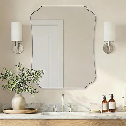 ANDY STAR 24"x30" Brushed Nickel Mirror, Scalloped Bathroom Wall Mirror with Metal Frame for Vanity, Vintage Notched Edges Design Ideal for Entryway, Living Room & Bedroom Decor