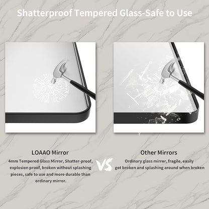 LOAAO 48X30 Inch Black Metal Framed Bathroom Mirror for Wall, Matte Black Bathroom Vanity Mirror Farmhouse, Large Rounded Rectangle Mirror, Anti-Rust, Tempered Glass, Hangs Horizontally or Vertically