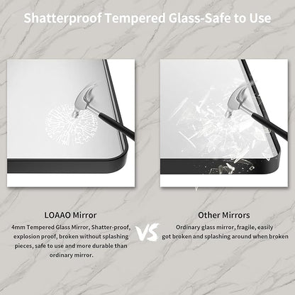 LOAAO Black Metal Framed Bathroom Mirror for Wall, Large 55X30 Inch Rounded Rectangle Mirror, Matte Black Bathroom Vanity Mirror Farmhouse, Anti-Rust, Tempered Glass, Hangs Horizontally or Vertically