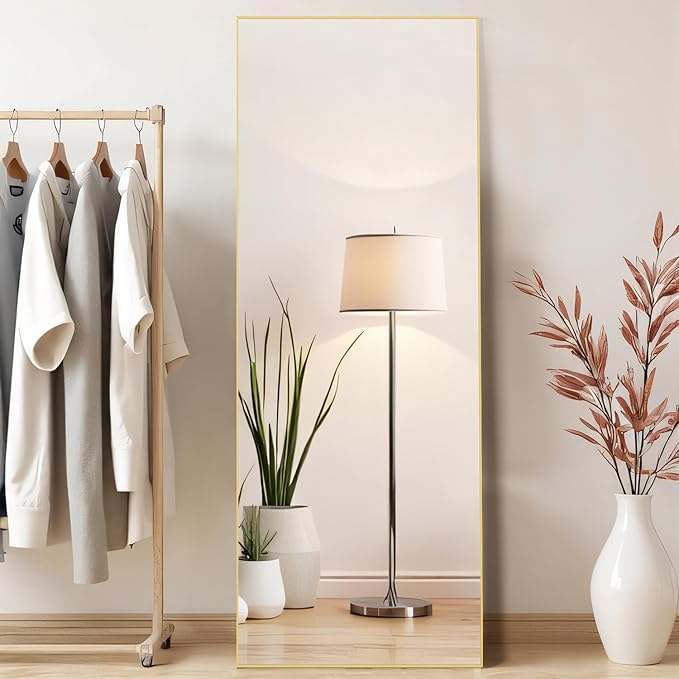 Mirror Full Length, Upgraded 21"x64" Body Wall Mirrors with Shatter-Proof Glass, Floor Standing, Hanging or Leaning, Large Tall Mirror with Stand Aluminum Alloy Frame for Bedroom Cloakroom