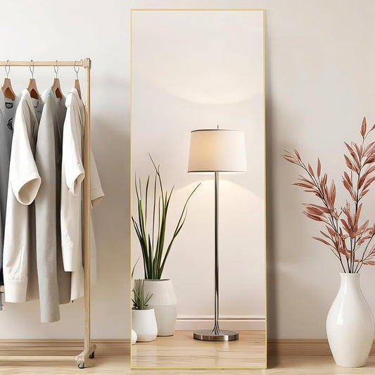 Mirror Full Length, Upgraded 21"x64" Body Wall Mirrors with Shatter-Proof Glass, Floor Standing, Hanging or Leaning, Large Tall Mirror with Stand Aluminum Alloy Frame for Bedroom Cloakroom
