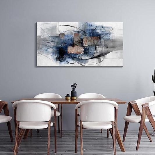 Mofutinpo Black and Blue Abstract Wall Art: Large, Modern Canvas Wall Art for Living Room, Bedroom, Office Decorations - Blue, Grey, Black and White Wall Decor Paintings & Pictures 20×40