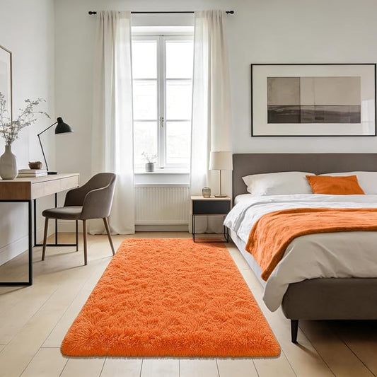 Andecor Soft Fluffy Bedroom Rugs, 3 x 5 Feet Indoor Shaggy Plush Area Rug for Boys Girls Kids Baby College Dorm Living Room Home Decor Floor Carpet, Orange