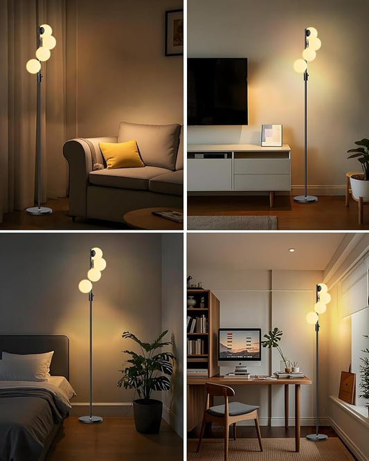 Lightdot 64IN Dimmable Globe Floor Lamp, Black Standing Lamps with 4PCS 3000K Bulbs Included, Mid Century Modern Floor Lamp with 5Lbs Heavy Base for Living Room/Sofa Beside/Corner Decor