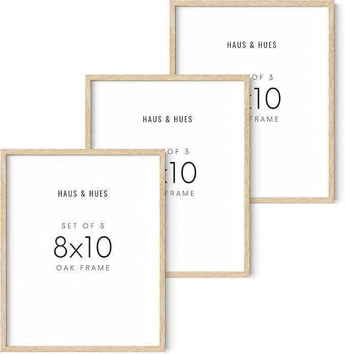 HAUS AND HUES Beige Wood Oak 8x10 Picture Frame, Set of 3 - Modern Wood Wall Art Display - Lightweight 8x10 Frame Set of 3 for Art Prints, Photos, Posters - Ready-to-Hang Vertically & Horizontally