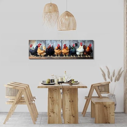 Large Farm Chicken Wall Art Rooster Kitchen Wall Decor Rustic Farmhouse Coop Picture Canvas Prints for Dining Room Decorations Colorful Country Animal Poster Painting Artwork Cabin Home Decor 14x48”