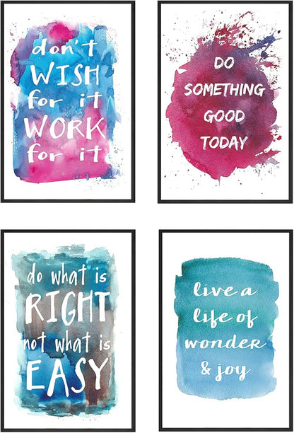 Set of 4 Framed Motivational Wall Art Inspirational Quote Watercolor Phrase for Living Room Decor, Canvas Painting Posters Print Pictures for Office Bedroom Home kitchen Decoration