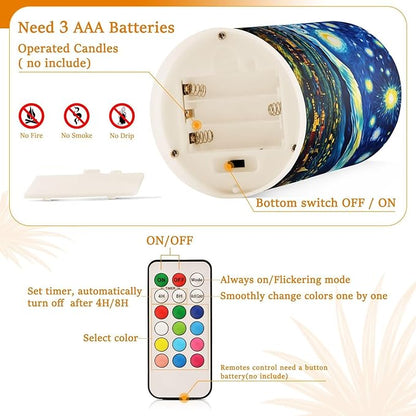 ALAZA Starry Sky Flickering Flameless Candles Battery Operated with Remote Timer,Tea Light Candles LED Pillar Votive Candles Set of 2 for Outdoor Indoor Decorations