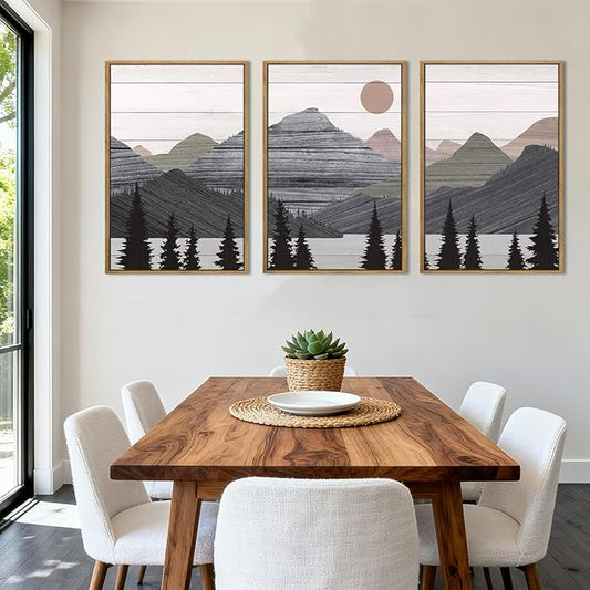 ANHUIB Mountain Framed Wall Art 16x24 Inch Large Nature Wilderness Art Print Abstract Landscape Painting Set of 3 for Living Room Bedroom Office