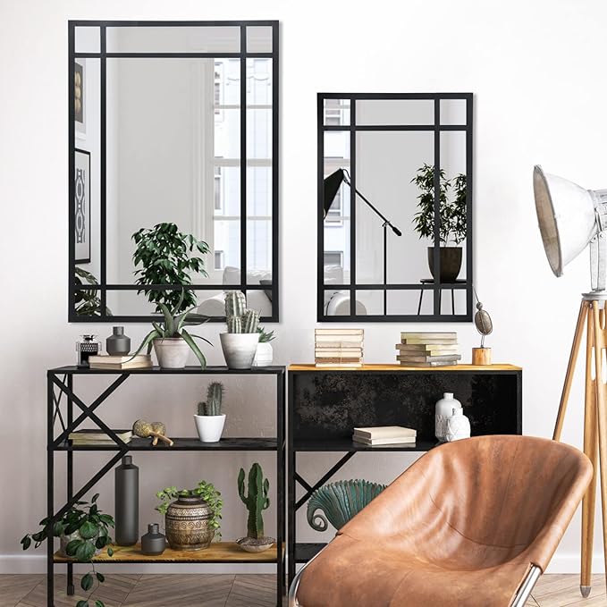 HQiJun Black Rectangle Mirror, Farmhouse Decorative Wall Mirror for Entryway, Living Room, Bedroom, Hallway, Fireplace, Accent Wall Decor (Black1, 30" x 20")