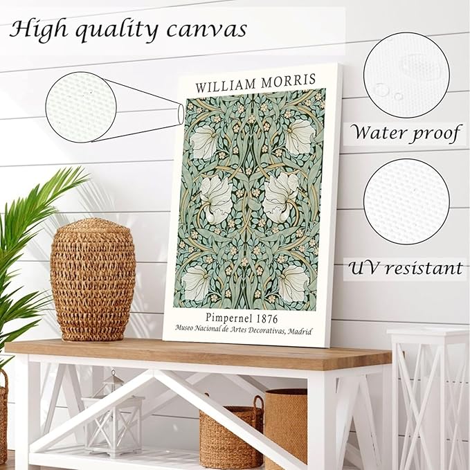 Induslyfe Framed Flower Wall Art Canvas Decor Set of 3, William Morris Framed Prints Posters Mid Century Modern Art, Aesthetic Floral Botanical Wall Art for Bedroom Living Room Bathroom 12x16