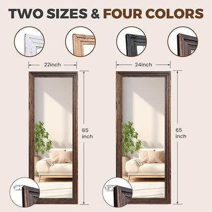 65"x24" Full Length Mirror Solid Wood Frame Floor Mirror for Living Room, Bedroom Hanging or Leaning, Brown