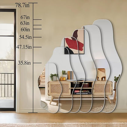 Irregular Frameless Mirror, 54.5"x24" Large Asymmetrical Tempered Glass Mirror, Modern Silver Organic Wall Mirrors for Living Room Bedroom Hallway Entryway, Horizontal or Vertical Hanging
