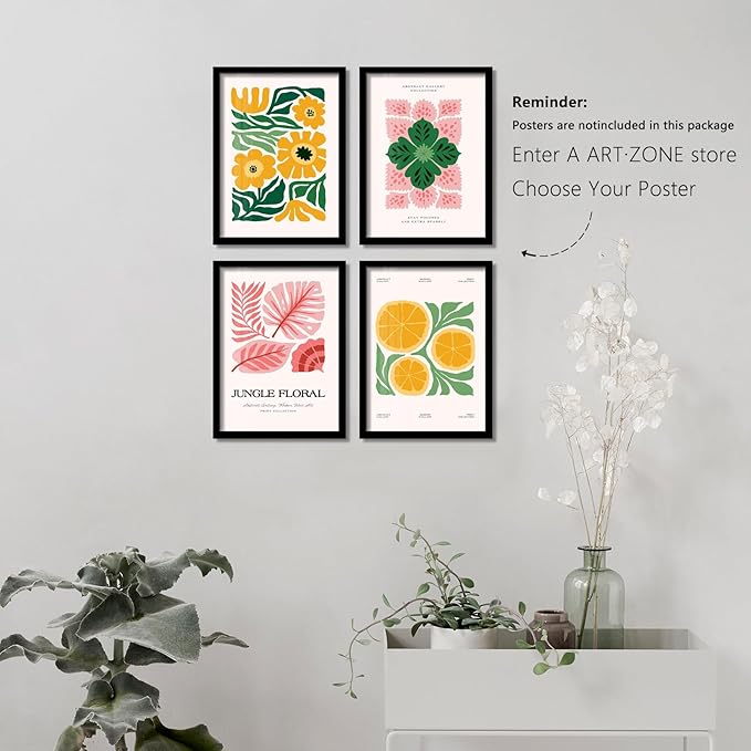 A ART·ZONE Black Picture Frames - A4-4 Pack Photo & Poster Frame Set for Wall Decor & Tabletop Display, Minimalist Black Frame Collection