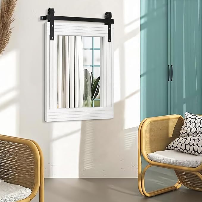 AAZZKANG White Wood Framed Mirror Rectangle Farmhouse Wall Mirrors Decor for Bathroom Bedroom Living Room Entryway Large 26"x18"