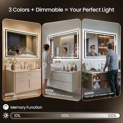 36X36 LED Bathroom Mirror with Lights, Anti-Fog, Backlit + Front Lit (CRI>90), Lighted Bathroom Vanity Mirror for Wall, Memory Function, Dimmable, Tempered Glass, Shatter-Proof