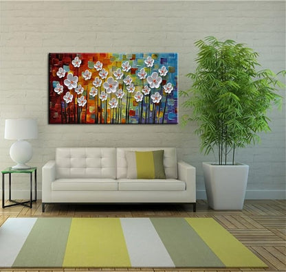 YaSheng Art - Hand painted Contemporary Art Oil painting On Canvas Texture Abstract Flowers Artwork Paintings Home Interior Decor Wall Art wall art for living room Ready to Hang 20"x40"inch
