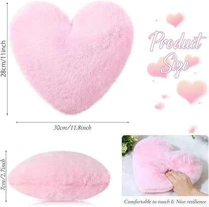 Liliful 6 Pcs Faux Rabbit Fur Heart Pillows Fluffy Heart Throw Pillows Cute Couch Cushion Soft Decorative Throw Cushion for Bed Sofa Girls Women(12 x 11 Inch,Pink Series)