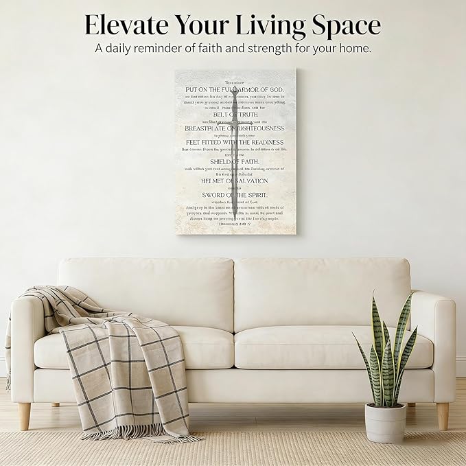 Christian Spiritual Armor Canvas Wall Art Ephesians 6:11 Bible Verse Painting Picture armor of god Wall Decor Religious biblical Poster Print Artwork for Church Office Bedroom 12x16in Wrapped Canvas
