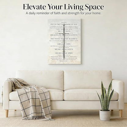 Christian Spiritual Armor Canvas Wall Art Ephesians 6:11 Bible Verse Painting Picture armor of god Wall Decor Religious biblical Poster Print Artwork for Church Office Bedroom 16x24in Wrapped Canvas