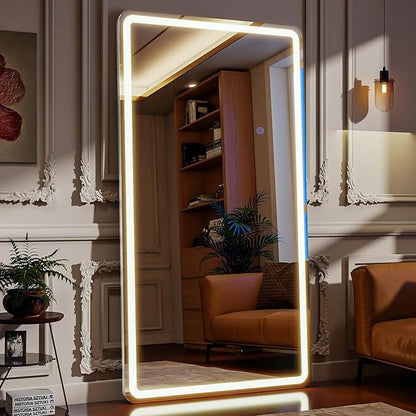 LED Full Length Mirror Floor Mirrors with Dimming &3 Color Lighting 32 x 71 Inch LED Mirrors Full Body with Stand for Bedroom Dressing Room Rect