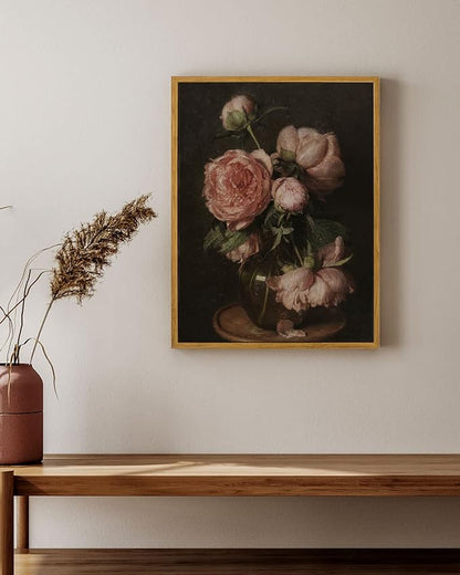 InSimSea Framed Canvas Prints Art Vintage Decor, Flower Wall Art Home Decor, Peonies by Eduard von Grützner Prints for Kitchen Office Farmhouse Bathroom, 12"x16"