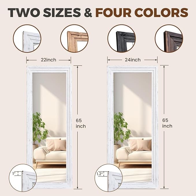 65"x24" Full Length Mirror Solid Wood Frame Floor Mirror for Living Room, Bedroom Hanging or Leaning, White