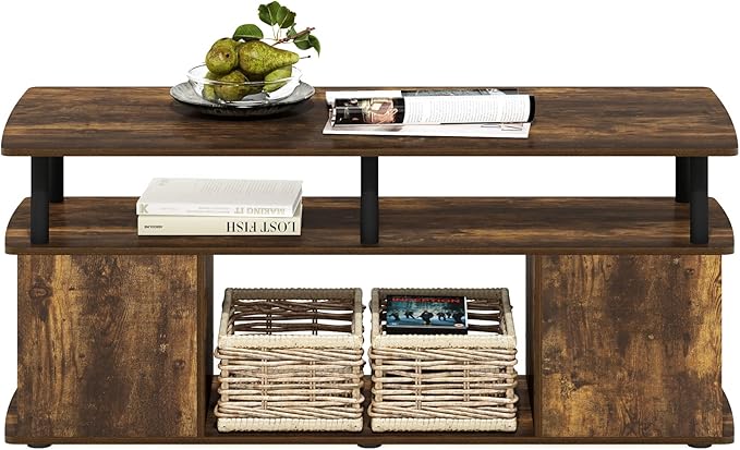 Furinno JAYA TV Stand for TVs up to 50 Inch with Open Storage, Amber Pine/Black