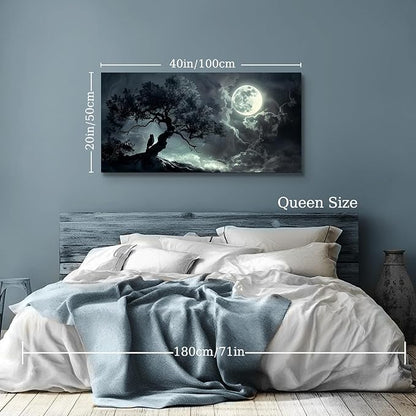SERIMINO Large Canvas Wall Art, Moon Landscape Canvas Prints Paintings, Moonlit Night Modern Home Decor, Lonely Tree Dark Pictures Wall Decor Living Room Bedroom Bathroom Aesthetic 20"X40"
