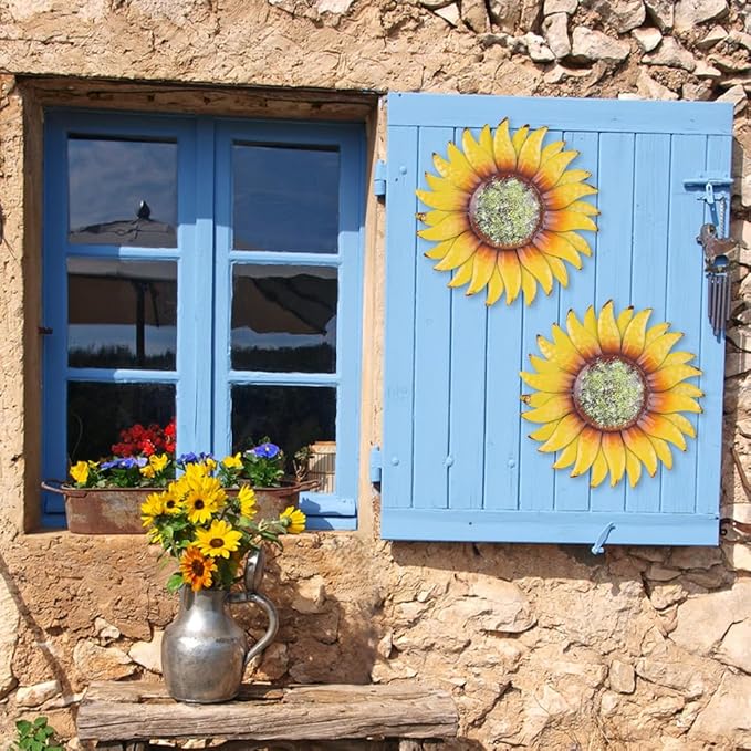 hogardeck Metal Flower Wall Decor for Indoor Outdoor, Kitchen Decor Floral Metal Wall Art, Wall Decor for Bathroom, Living Room, Porch, Garden, Yard, Backyard （2 Pcs 6'' ）