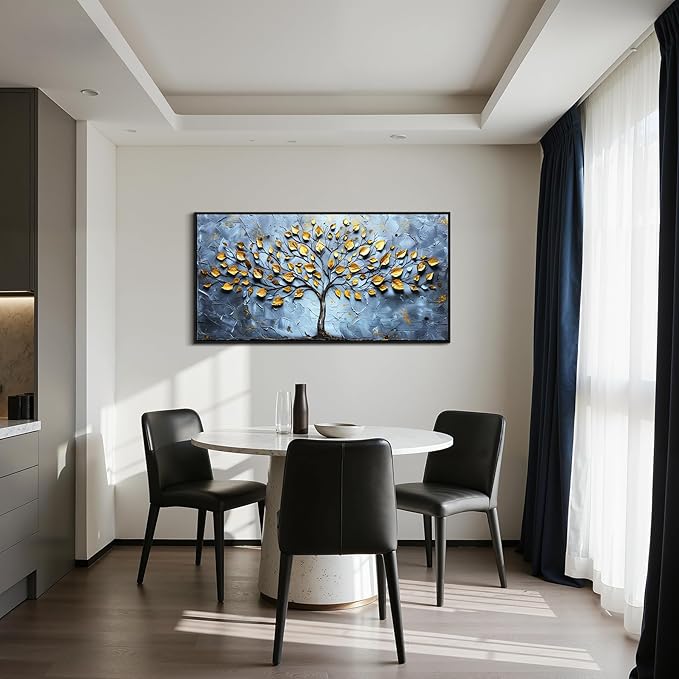 SERIMINO Tree of Life Wall Art, Large Wall Decor, Black Framed Wall Art, Nature Navy Tree Painting, Modern Abstract Canvas Prints, Big Pictures for Living Room Bedroom Office Home Decoration 20"x40"