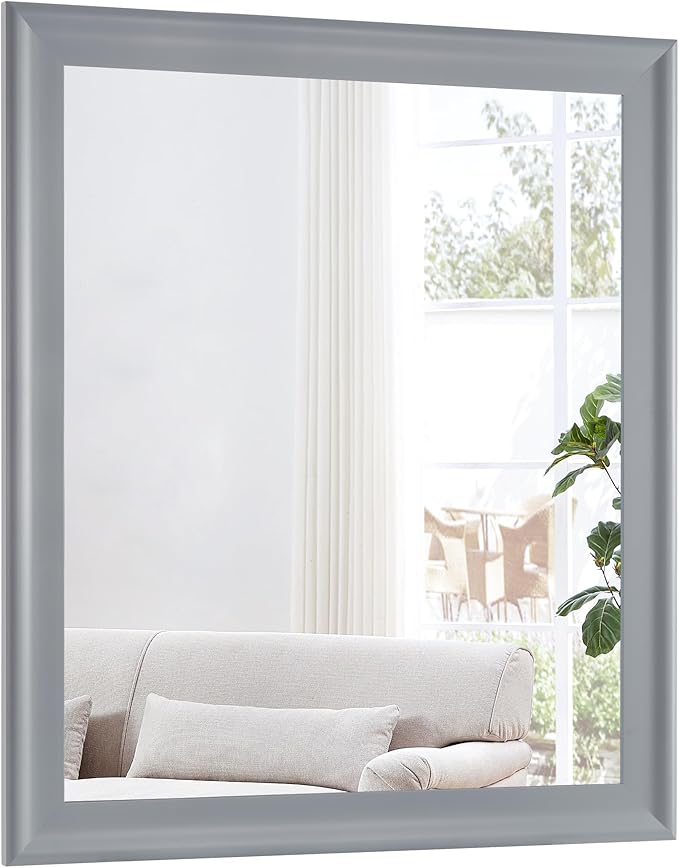 Bathroom Mirror 30x36 Inch, Grey Framed Rectangle Mirrors with Tempered Glass for Bathroom,Living Room or Entryway