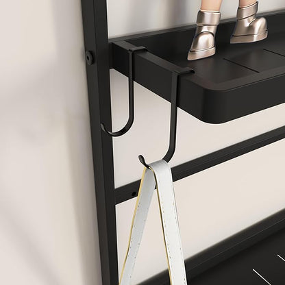 45" X 16" Black Wall Mirror with Shelf and Hooks, Rectangle Mirror for Wall, 3 Trays and 12 Removable Hooks,for Living Room, Hallway, Bedroom (Black-Square)