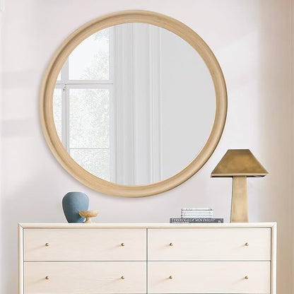 CULER Round Wall Mirrors 30 Inch,Natural Rustic Decorative Transitional Mirror with Wood Grain Frame for Wall,Farmhouse Hanging Vanity Mirror for Bathroom Bedroom Living Room or Entryway