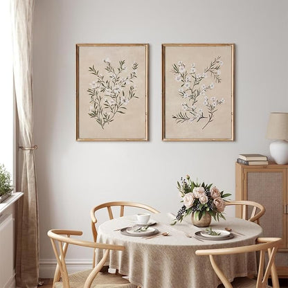 Vintage Botanical Wall Art Neutral Floral Prints Farmhouse Flower Canvas Wall Decor Watercolor Wildflower Pictures Nature Minimalist Artwork for Living Room Bedroom 24x36 Inch Unframed Set of 2