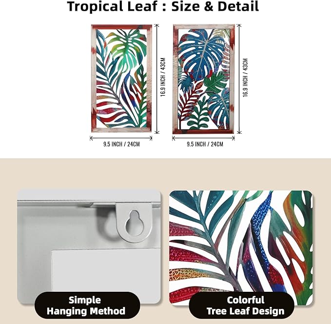 2 Pack Metal Leaf Boho Wall Decor, 3D Leaf Tropical Wall Decor, Metal Palm Leaves Tropical Wall Art, Modern Wall Art, Boho Room Decoration for Living Room, Bedroom and Bathroom, Housewarming Gift