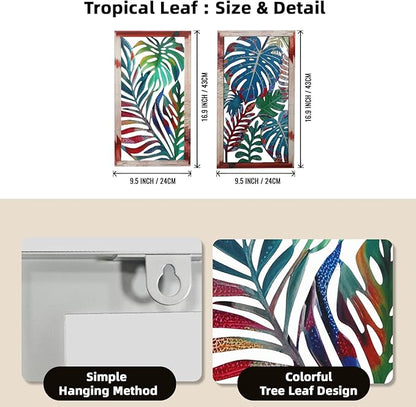 2 Pack Metal Leaf Boho Wall Decor, 3D Leaf Tropical Wall Decor, Metal Palm Leaves Tropical Wall Art, Modern Wall Art, Boho Room Decoration for Living Room, Bedroom and Bathroom, Housewarming Gift