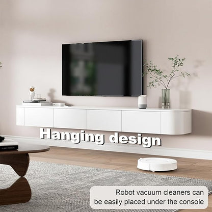 Floating TV Stand 71 Inch Wall Mounted TV Cabinet with 2 Drawers, TV Media Console with Flip-Down Door & Drawers for Living Room (White, 70.9")