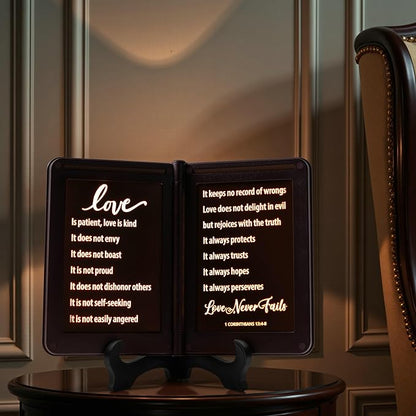 mamre Bible Verses Lamp, Scripture Display Night Light - Thy Word is a lamp Unto My feet, and a Light Unto My Path. - 1 Corinthians 13 The Love Chapter, Spiritual Gifts, Bedside Lamp